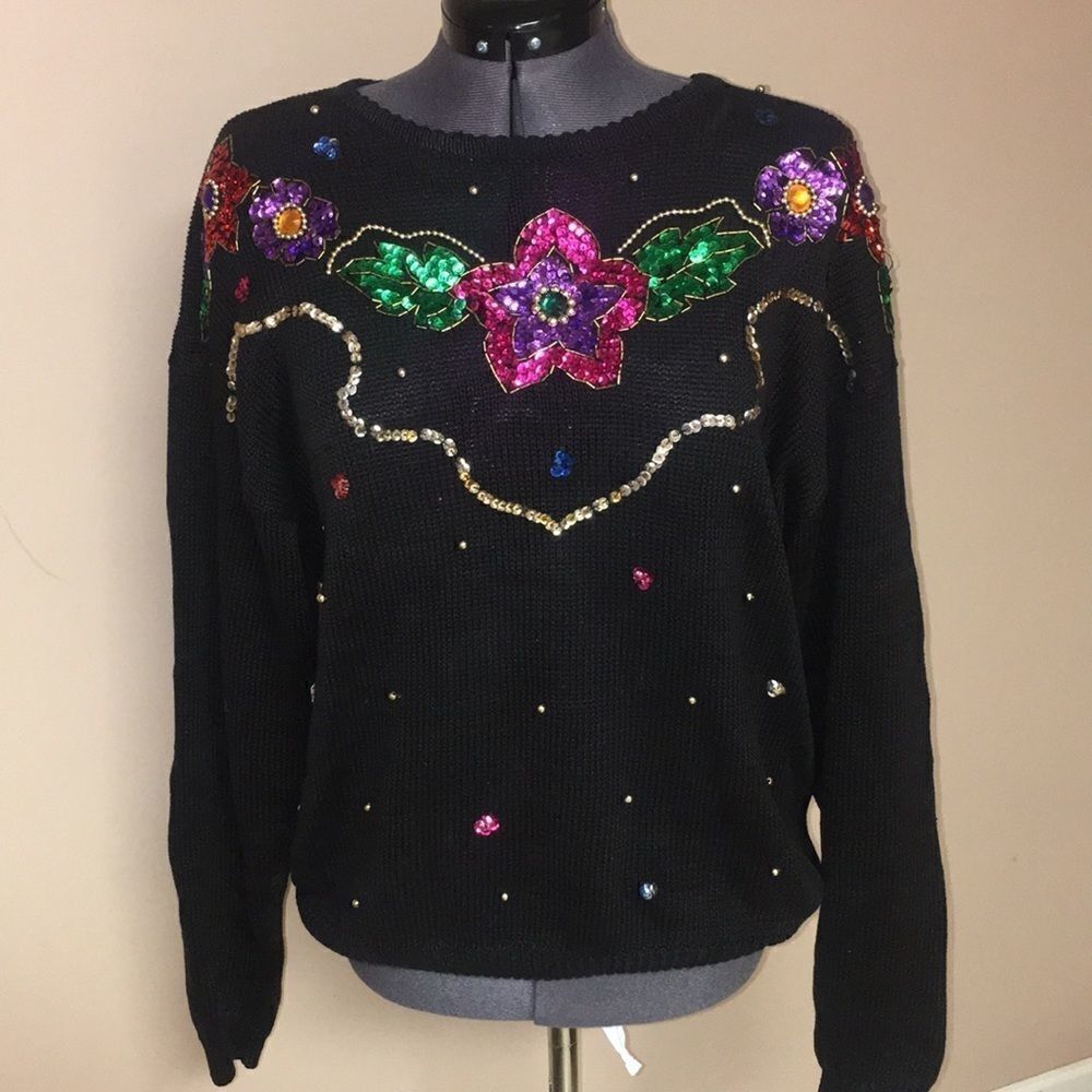 Vintage embellished sequin sweater medium